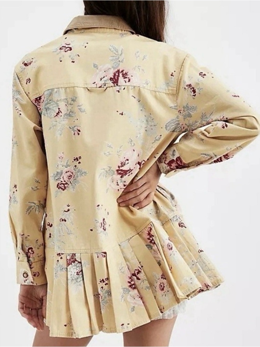 Free People Yellow Floral Pleated-Hem Shirt Dress - Picture 2 of 4